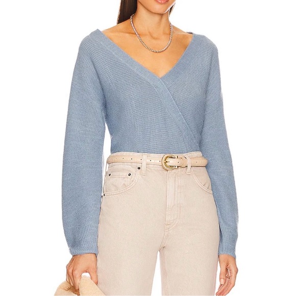Vince Ribbed Cross Front Pullover in Lake